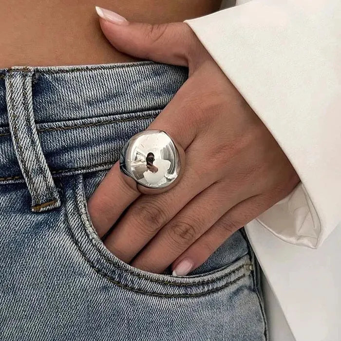 Adjustable Ball Shape Ring for Women Men Gold Silver Fashion Jewelry