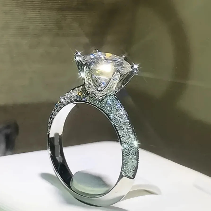 Classic Eternity Wedding Ring for Women 6-Prong Cubic Zirconia Band
