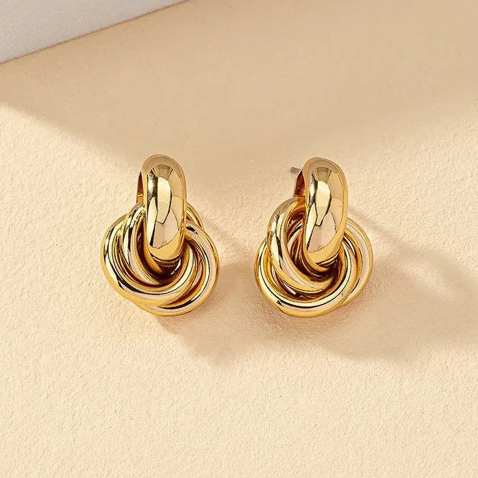 Geometric Irregular Striped Large Gold Metal Drop Earrings for Women