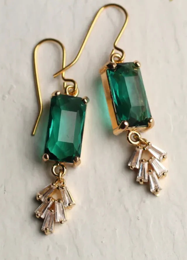 Romantic Green Crystal Drop Earrings for Ladies Girls Geometric Tassel Zircon Jewelry Gift