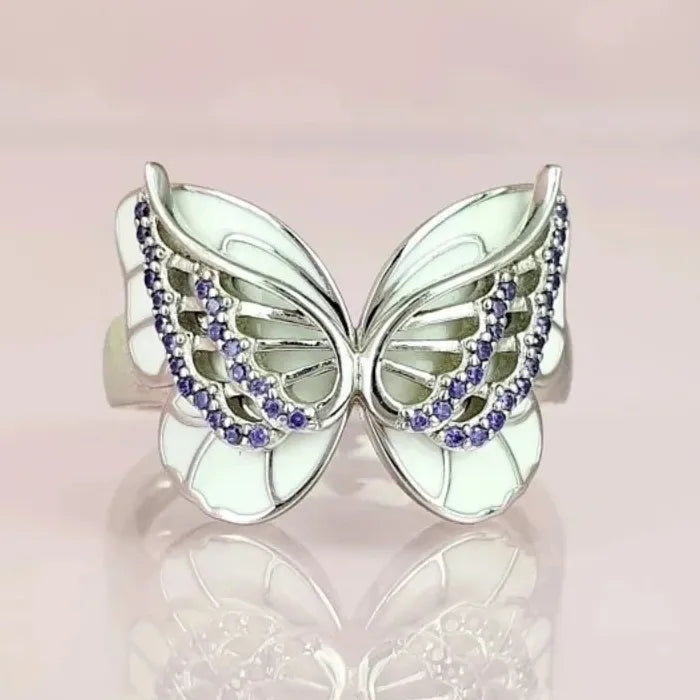 Purple CZ Bow Ring for Women Zinc Alloy Resin Fashion Jewelry Wedding Gift