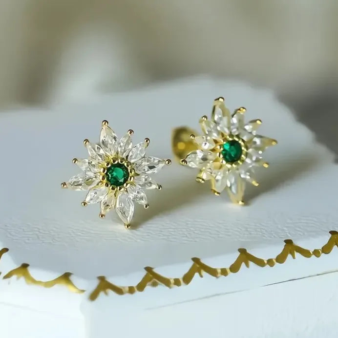 Luxury Gold Geometric Cubic Zirconia Stud Earrings for Women