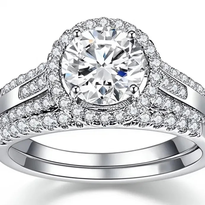 Brass Wedding Rings Set with Cubic Zirconia Bridal Jewelry for Women