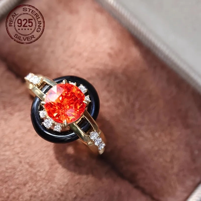 18K Gold Plated Enamel Zircon Round Cut Open Ring Women Wedding Party