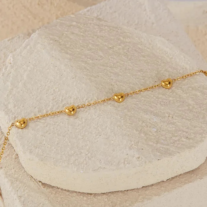 Stainless Steel Heart Beaded Pendant Bracelet for Women Gold Love Jewelry