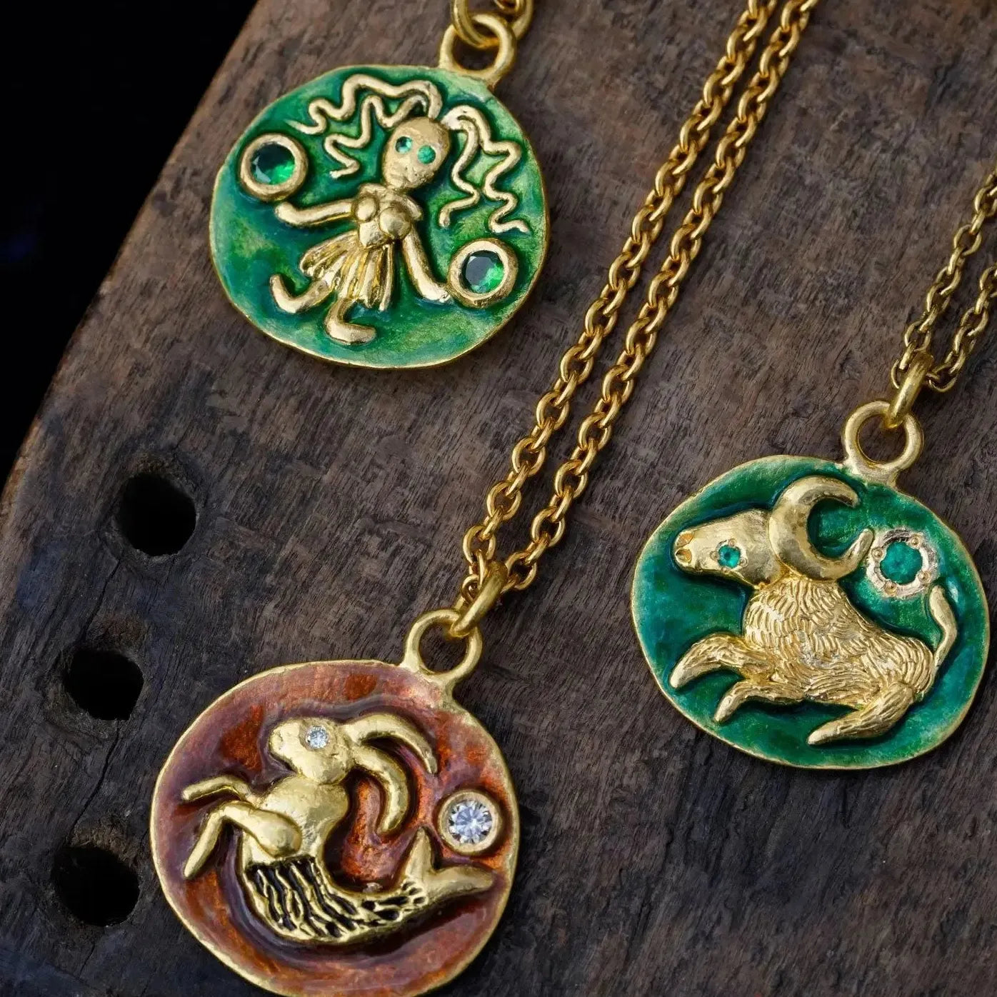 Stainless Steel Vintage Enamel Zodiac Coin Pendant Necklace 12 Constellations Jewelry