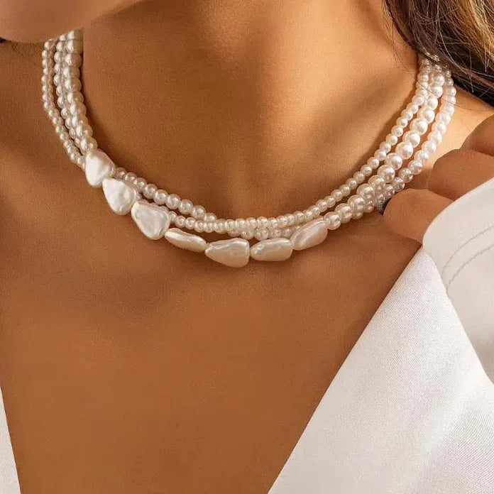 Vintage White Imitation Pearl Multilayer Choker Necklace Women Wedding Jewelry