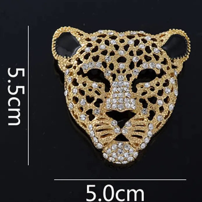 Rhinestone Leopard Head Hollow Men's Suit Brooch Enamel Pin