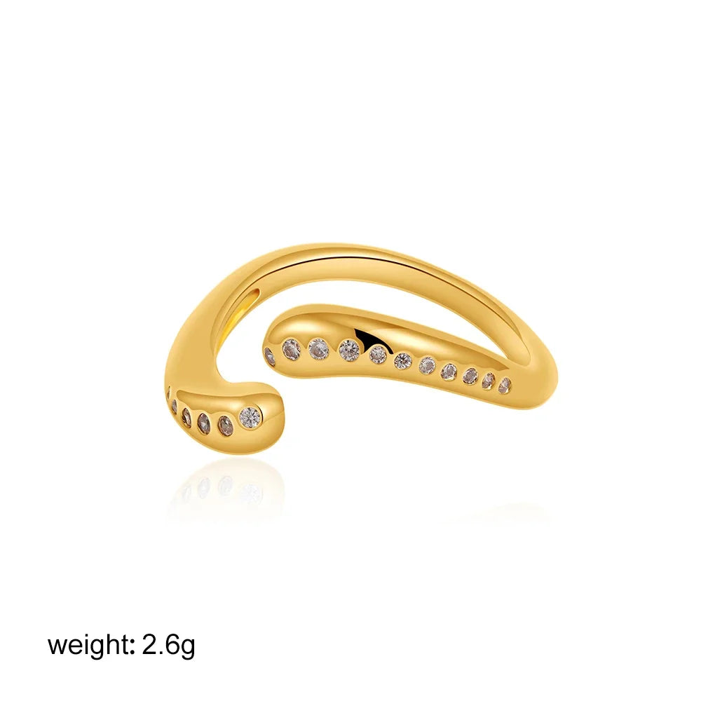Minimalist Twisted Circle Ring Gold Plated Stainless Steel Cubic Zirconia Jewelry