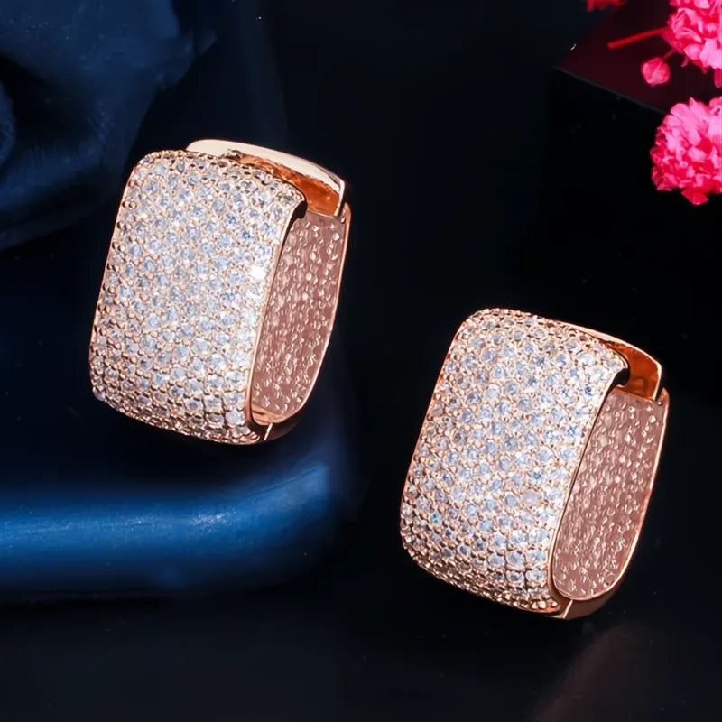 Full Cubic Zirconia Hoop Earrings for Women Bling Bling Luxury Bridal Wedding Jewelry