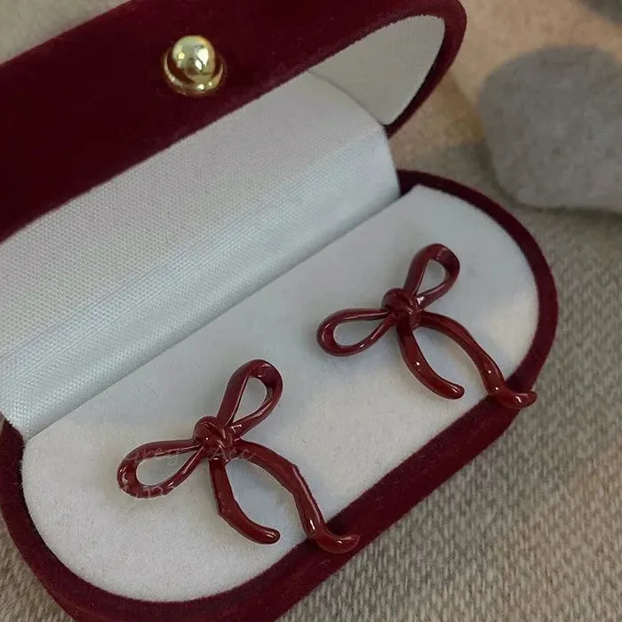 Red Big Bowknot Zinc Alloy Earrings for Women Christmas Gifts