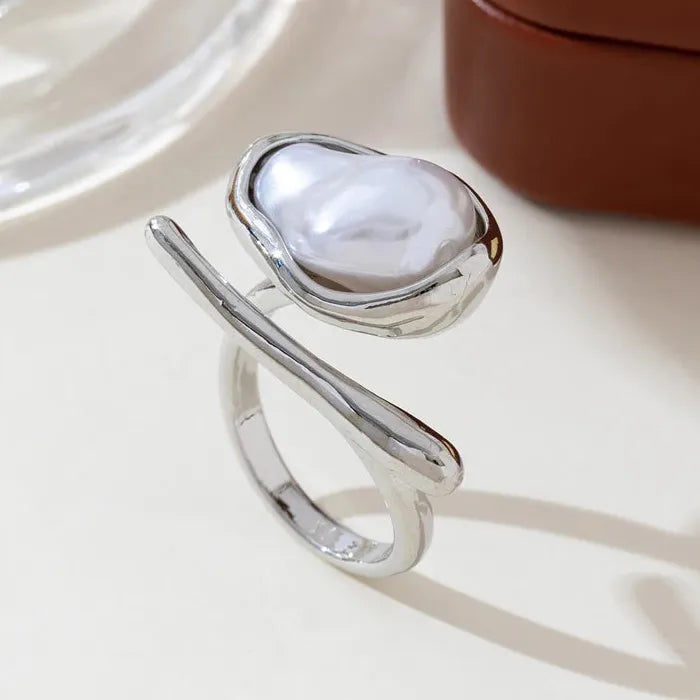 Adjustable Luxury Baroque Pearl Open Ring for Women Elegant Jewelry Gift