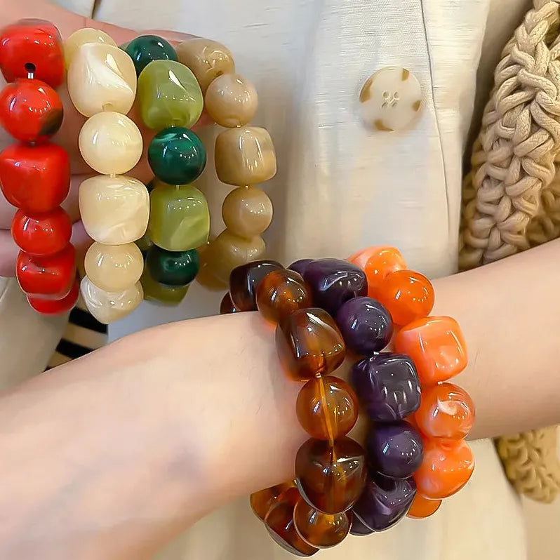 Boho Acrylic Irregular Square Round Beaded Bracelet for Women Korean Fashion