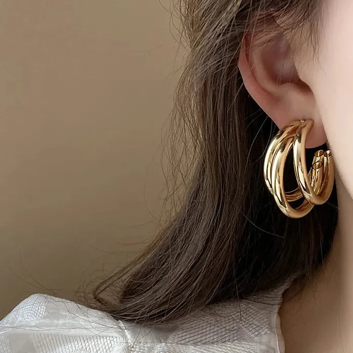 Vintage Geometric C-Shaped Hoop Earrings for Women Statement Jewelry Gift