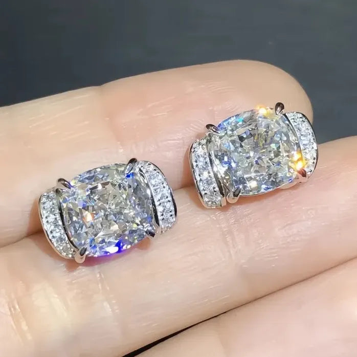Geometric Silver CZ Stud Earrings for Women Wedding Party Jewelry
