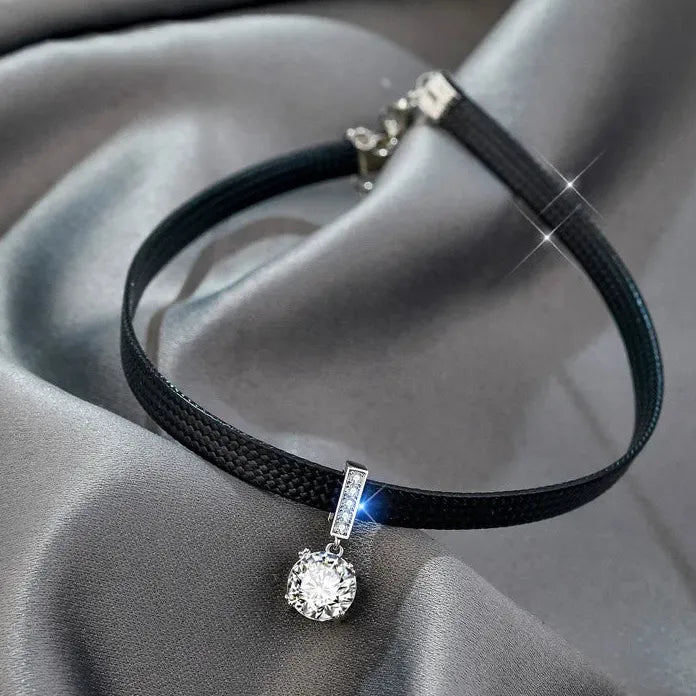 Black Lace Geometric Pendant Choker Necklace for Women Stylish Jewelry Gift