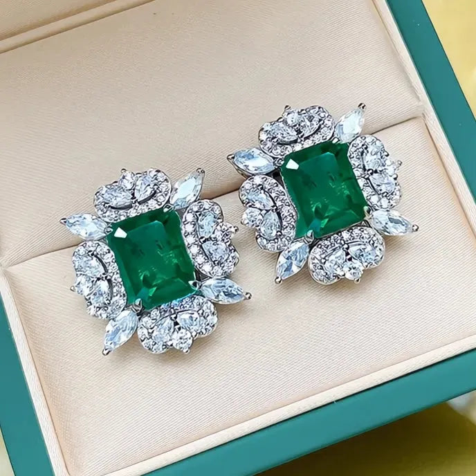 Copper Alloy Red Green Cubic Zirconia Geometric Stud Earrings for Women Wedding Jewelry