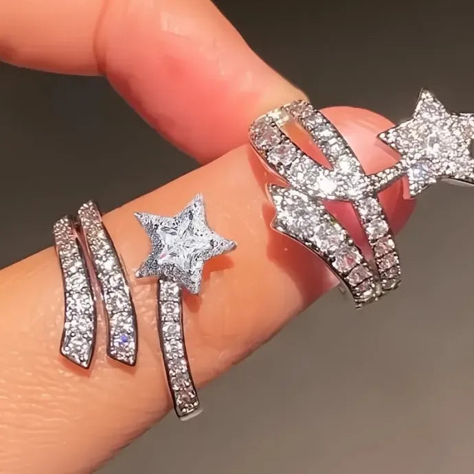 Star Women Ring Wedding Engagement Shining CZ Brass Jewelry Cocktail Ring