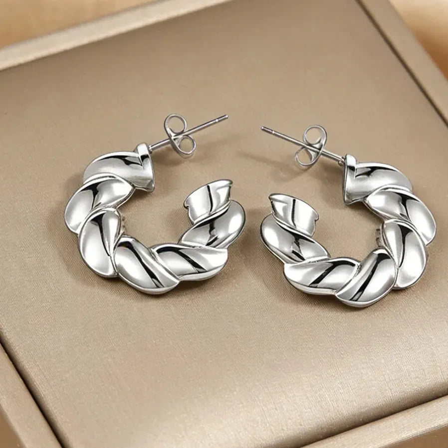 Stainless Steel Geometric Twist Earrings for Women Men Silver Fashion Jewelry