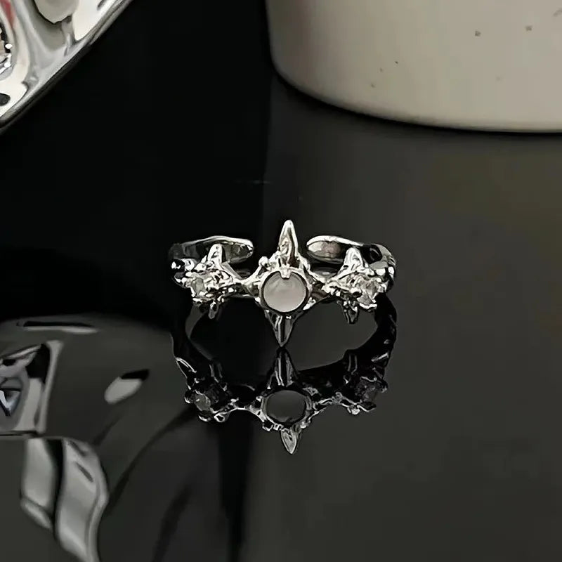 Copper Gothic Cross Ring Unisex Moonstone Irregular Punk Finger Jewelry