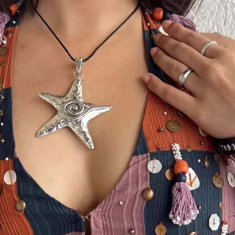 Blue Large Starfish Pendant Necklace for Women Romantic Holiday Jewelry