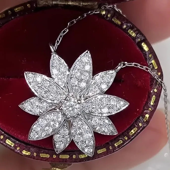 Elegant Women's Engagement Flower Pendant Necklace Copper Alloy CZ Jewelry
