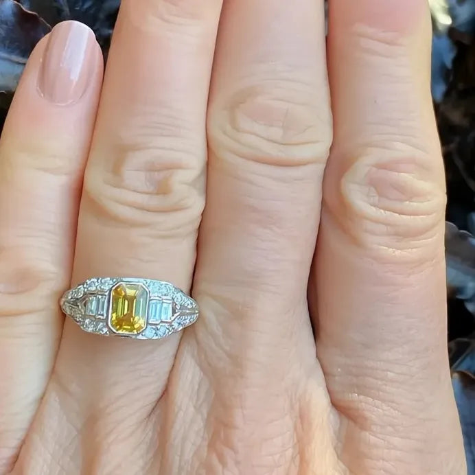 Yellow Geometric Cubic Zirconia Women’s Wedding Engagement Band Ring