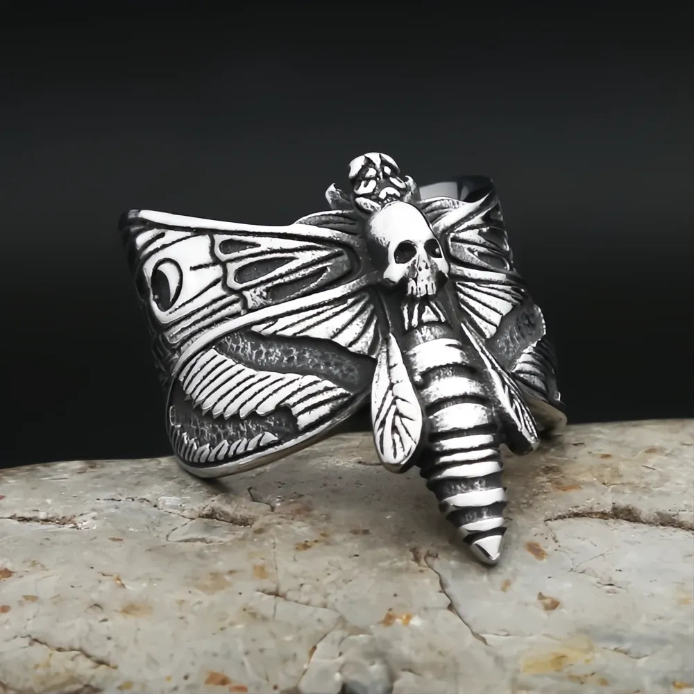 Gothic Stainless Steel Butterfly Skull Ring Punk Biker Jewelry for Men Women Gift