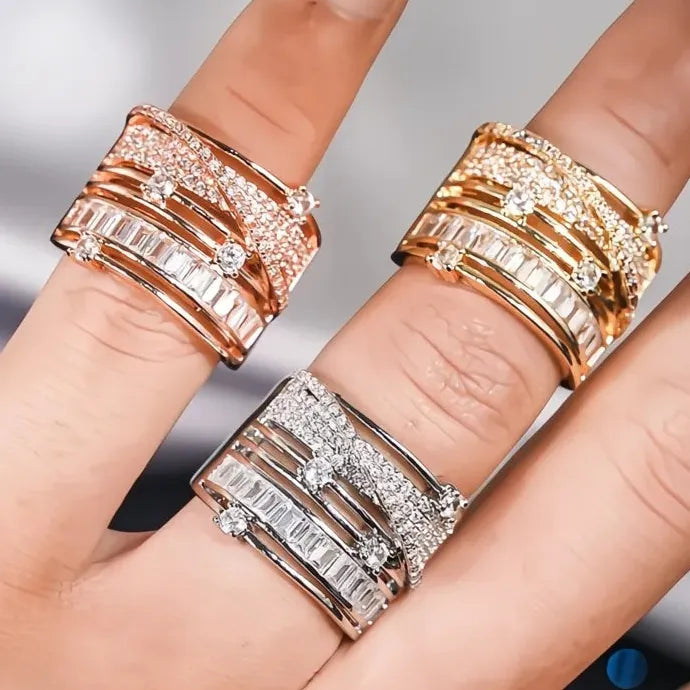 Hollow Out Multilayer Women’s CZ Ring Brass Geometric Luxury Party Jewelry