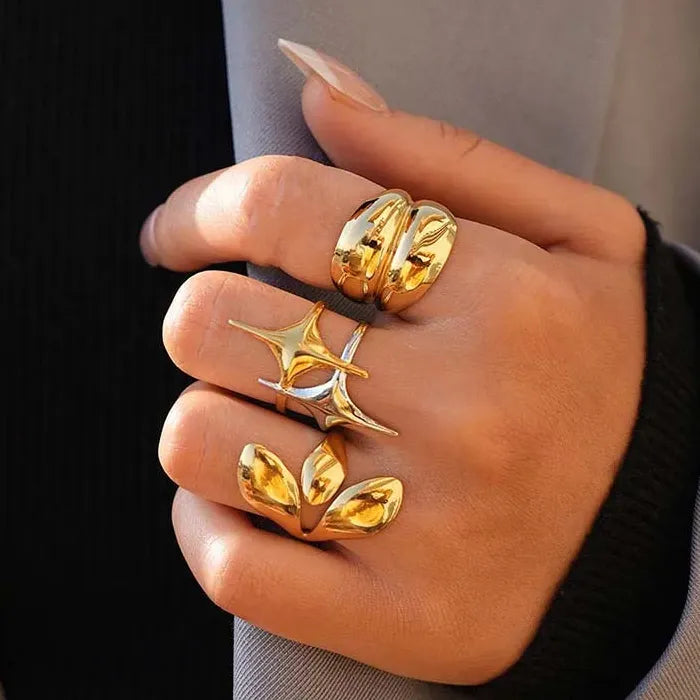 Adjustable Stainless Steel Star Ring for Women Gold Color Punk Jewelry Gift