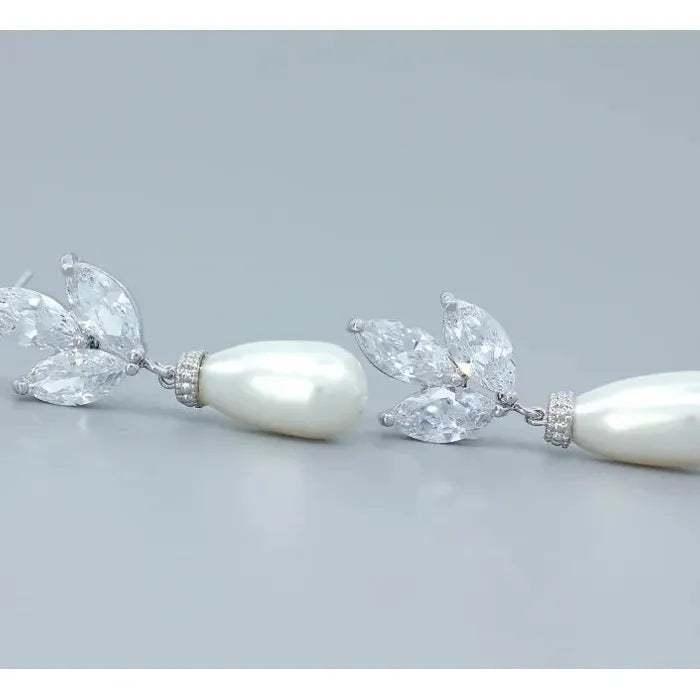 Elegant Imitation Pearl Drop Earrings with Cubic Zirconia for Women Wedding Party