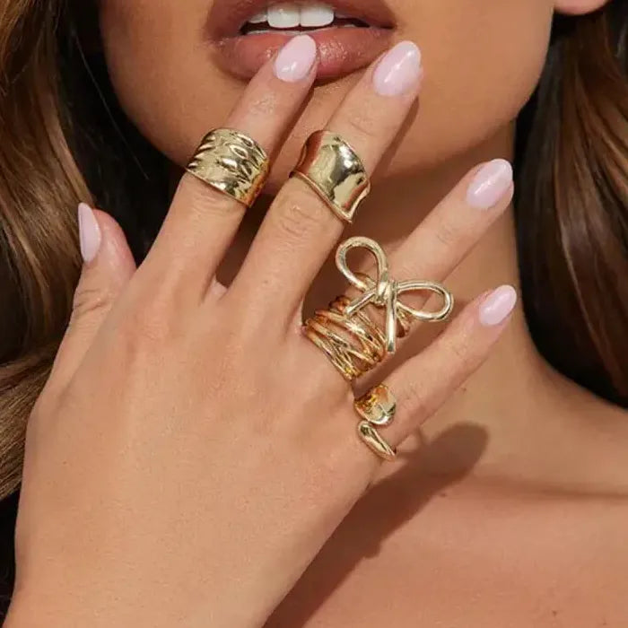 5Pcs Adjustable Geometric Opening Bow Knot Rings for Men Women Jewelry