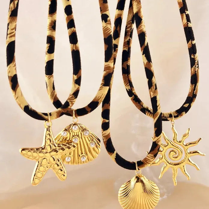 18K Gold Plated Starfish Pendant Necklace Women Spiral Sun Shell Choker Jewelry