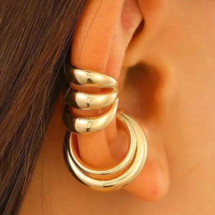 Vintage Asymmetry Round Cartilage Fake Piercing Copper Ear Clips Women Jewelry