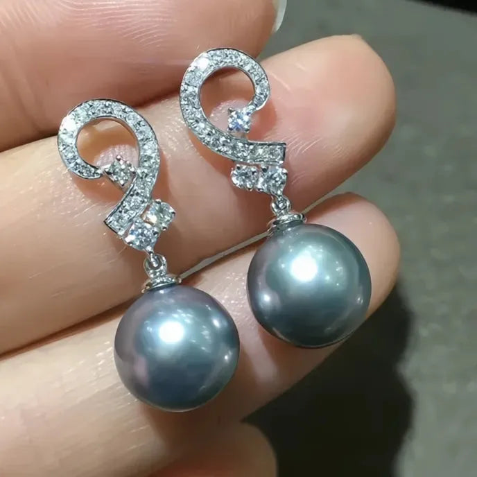 Elegant Black Imitation Pearl Drop Earrings for Women with Shiny CZ Wedding Party Jewelry