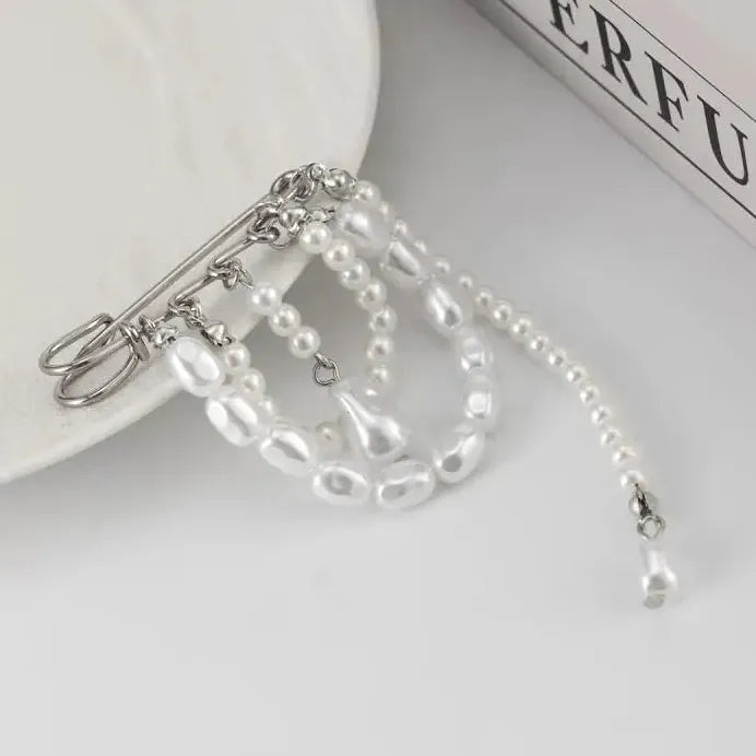 Pearl Beaded Brooch Pin Zinc Alloy Suit Accessory for Women Men