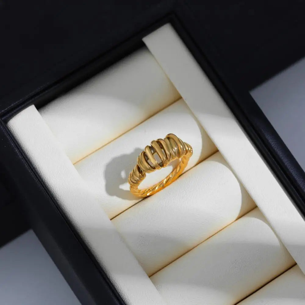 2025 Stainless Steel 18K Gold Plated Hollow Multilayer Dome Ring for Women