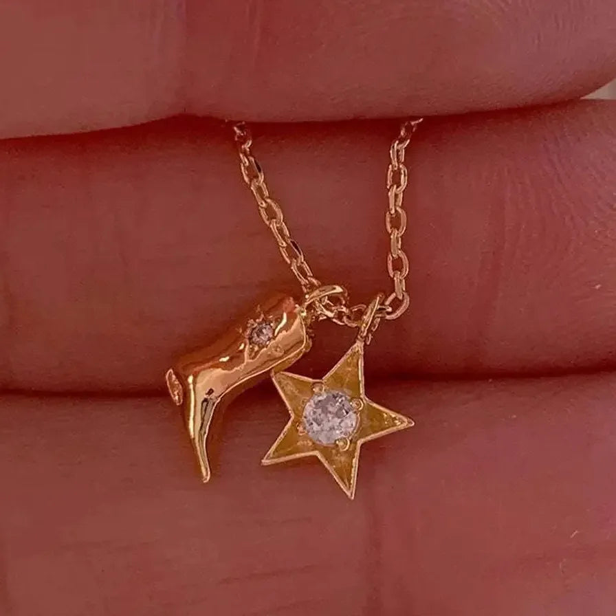 316 Stainless Steel Cowboy Boot Pendant Necklace 18K Gold Plated Gift Jewelry