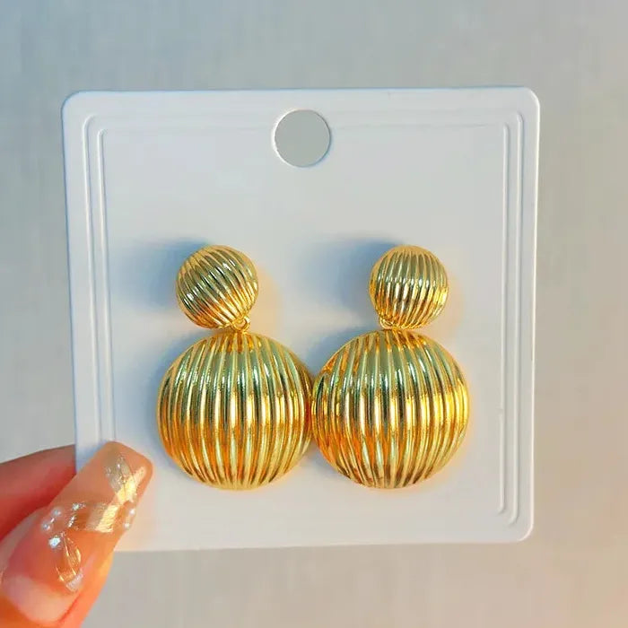 Striped Heart Drop Earrings for Women Gold Zinc Alloy Retro Ball