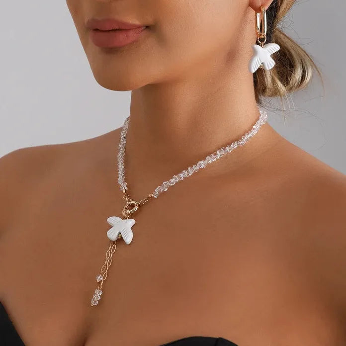 Peace Dove Resin Jewelry Set for Women Necklace Earrings Bracelet Crystal Pendant