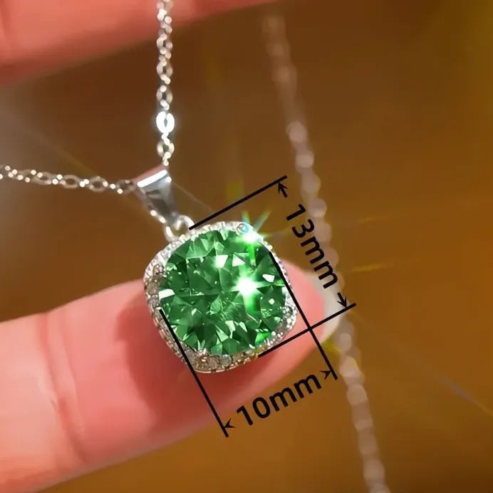 Green Geometric CZ Pendant Necklace for Women Wedding Party Gift