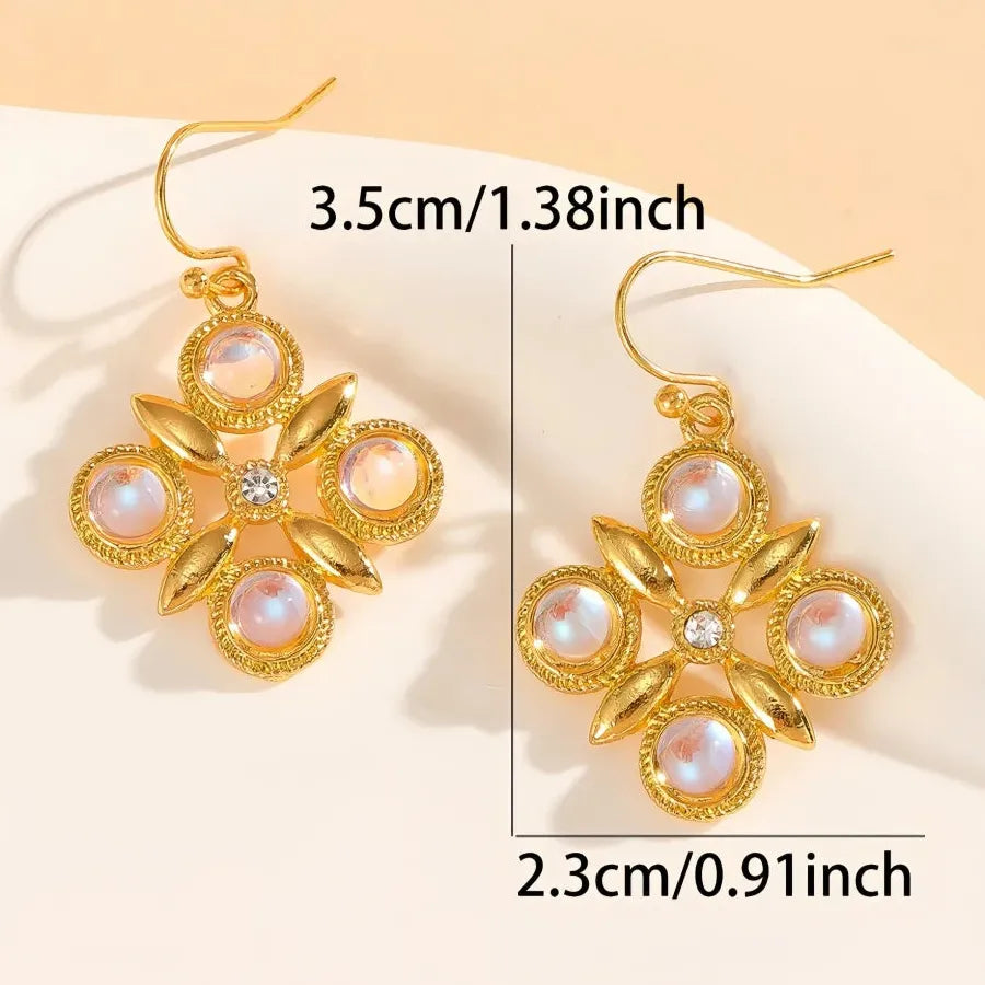 Elegant White Moonstone Snowflake Pendant Drop Earrings for Women Christmas Jewelry