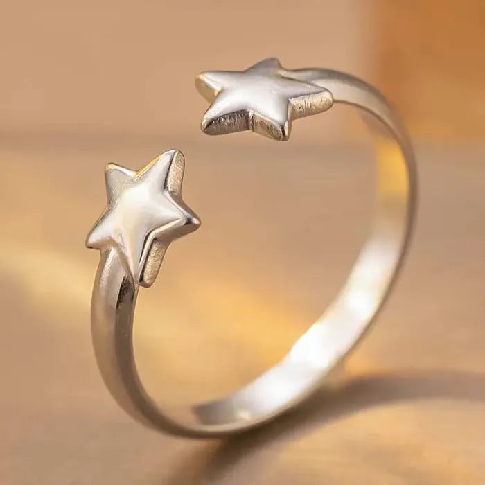 Adjustable Stainless Steel Moon Star Ring for Women Celestial Gift
