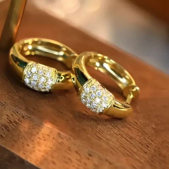 Gold Small Circle Hoop Earrings with Cubic Zirconia for Women Copper Alloy