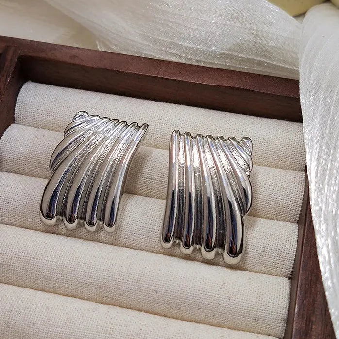 Vintage Punk Geometric Square Ribbed Earrings for Women Gold Fashion Jewelry