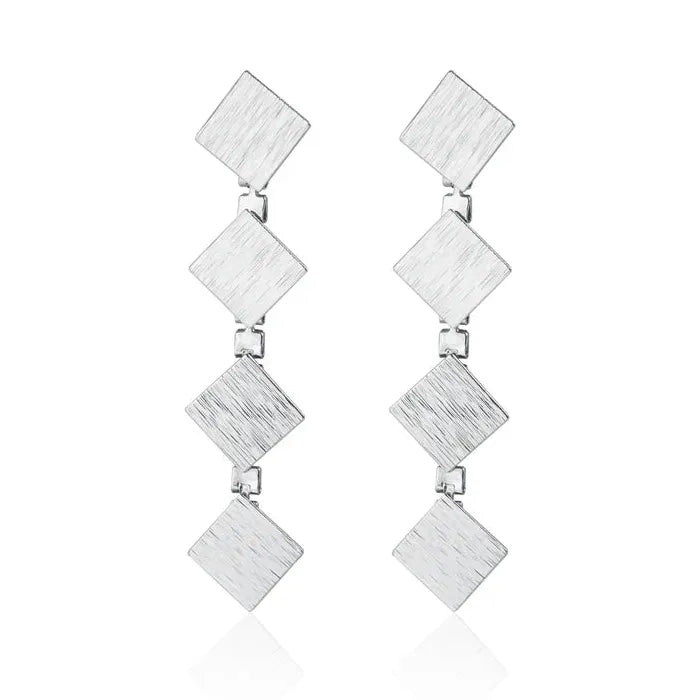 Vintage Square Metal Zinc Alloy Necklace Bracelet Earrings Set for Women