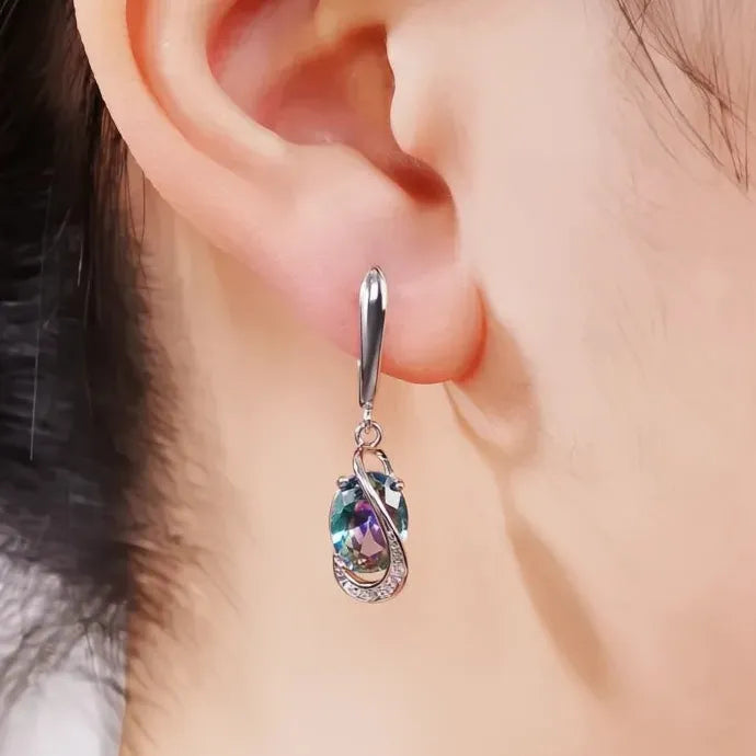 Multi-colored Geometric CZ Dangle Earrings Brass Drop Earrings for Women Gift