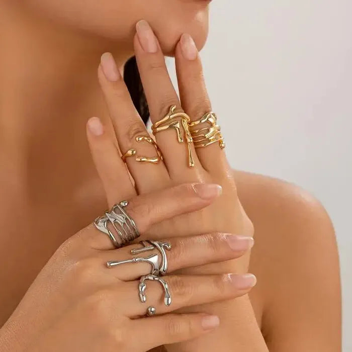 4Pcs Vintage Geometric Adjustable Couple Rings Y2K Gift Jewelry Set
