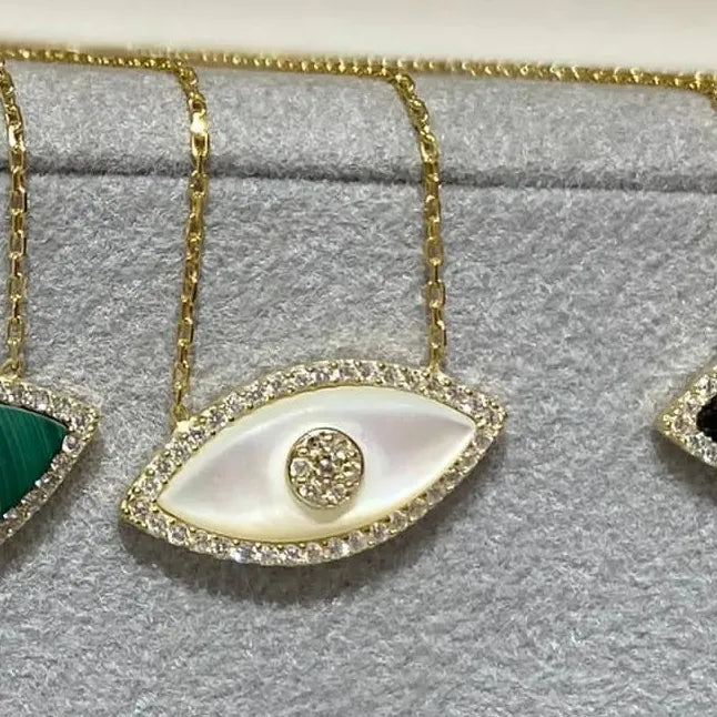 Ancient Roman Opal Evil Eye Pendant Necklace Gold Plated Titanium Choker Women