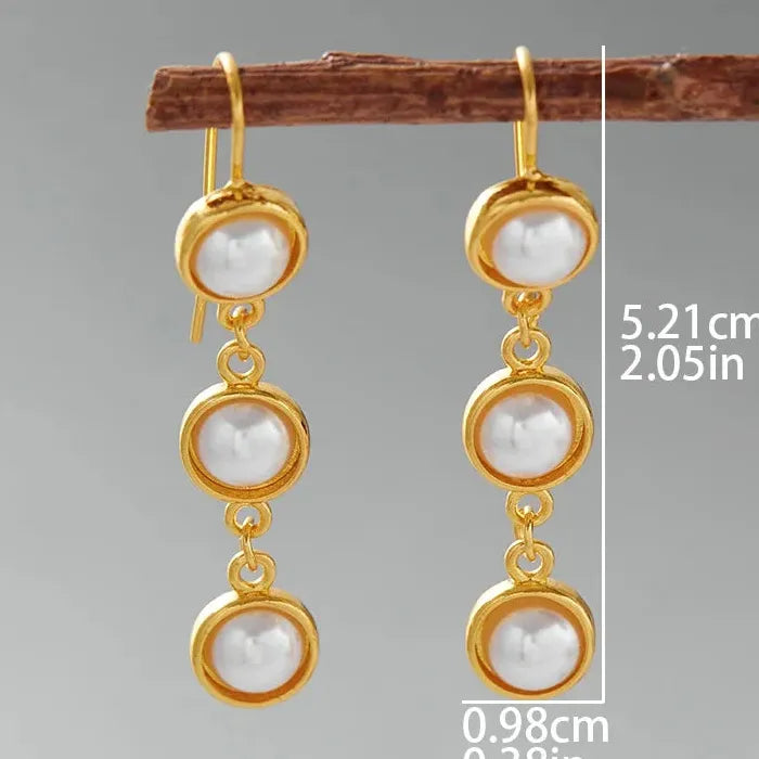 Retro Court Gold Women's Drop Earrings Imitation Pearl Ethnic Fashion Jewelry